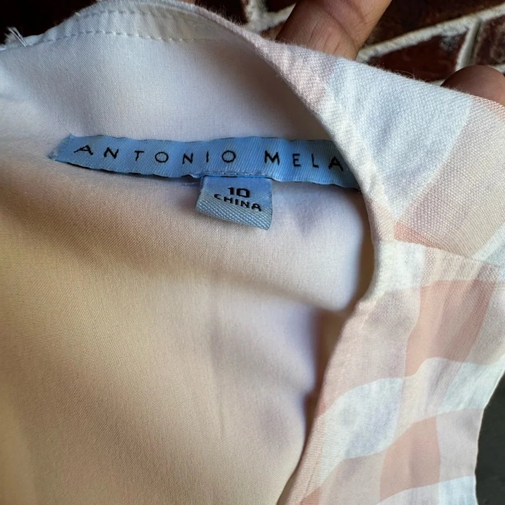 ANTONIO MELANI Peach & White Checked Sleeveless Maxi Dress with Waist Tie - Picture 5 of 5